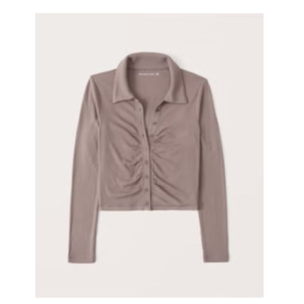 Long-Sleeve Ruched Polo Top